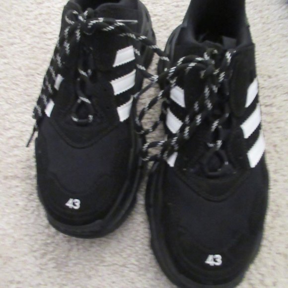 BALLENCIAGA + ADIDAS Black Triple S Sneakers Tennis Shoes Size 43 USA 10